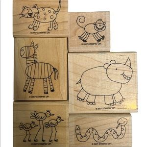 Stampin' Up! Zoofari 6 pc Wood Mount Stamp Set